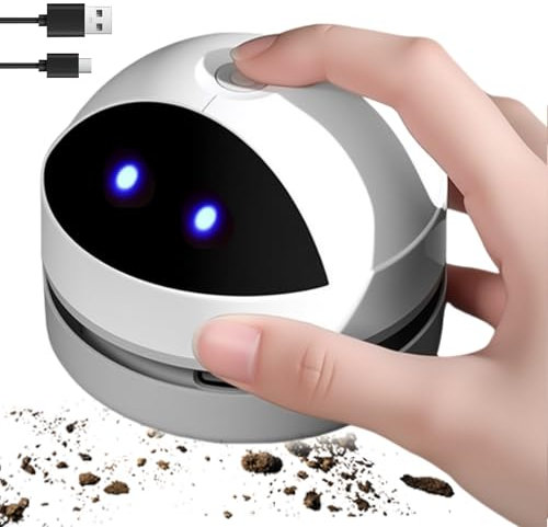 SPORWAY Mini Aspirateur de Table, Petit Aspirateur à Main USB Rechargeable, Aspirateur à sans Fil de Bureau Haute Puissance d'Aspiration pour Table Bureau Coussin Voiture Clavier (Blanc - 2)