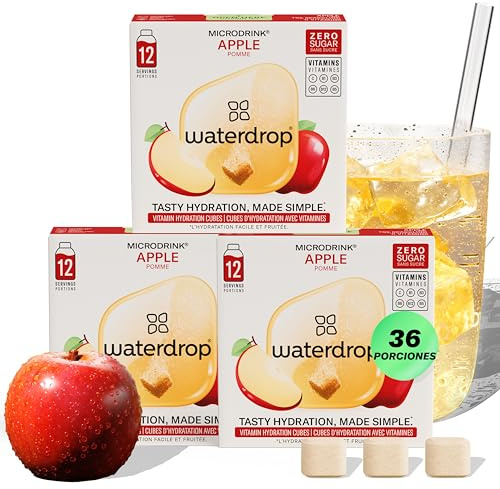 waterdrop® Pastille Coffret Pomme, 36 Cubes de Boisson pour Eau Aromatisée, Saveur Pomme Sans Sucre, Pastilles Aromatisées pour l’Eau, Alternative au Jus de Pomme, Enrichies en Vitamines C et B