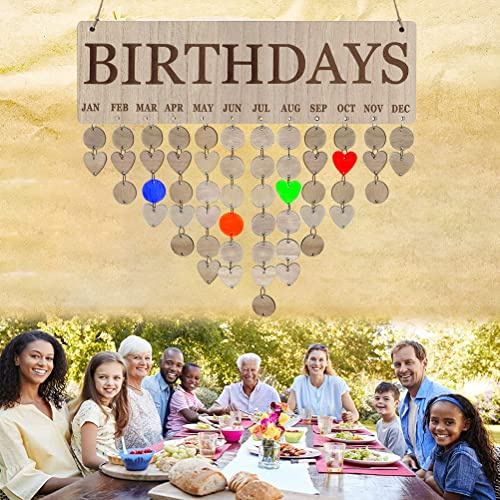 Diy Wall Hanging Board Family Birthday Calender Påminnelse med 100 Trätaggar, för Mamma, Gåvor, Klassrumskök Hemkontorets Julvägg Dekoration (#1)