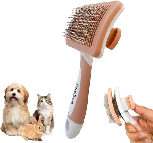 CareCooo Självrengörande Kattborste och Hundborste för Fällning – Smärtfri Slickerborste för Lång- och Korthåriga Katter & Hundar – Verktyg för Husdjurshår med Massagepartiklar (Orange, M)