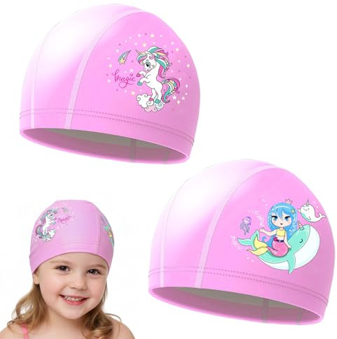 2 bonnets de bain roses pour enfants, résistants au chlore, ultra-légers et confortables, séchage rapide, bonnet de bain enfant, bonnet de piscine enfant