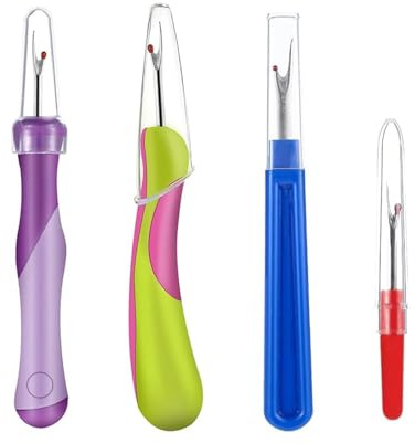 4Pcs Seam Rippers for Sewing, Stitch Unpicker Remover Tool with Safety Caps,Thread Picker Tool, Quick Unpick Seam Ripper for Hand Sewing Unpicker Knitting Cross Stitch Embroidery Thread Removal