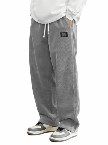Generico Kirakuco Pantaloni Velluto Giapponesi Uomo Invernali a Costine Pantalone Larghi con Elastico in Vita Pantalonis Elegante Baggy Streetwear