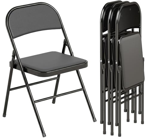 HOMCOM Set di 4 Sedie Pieghevoli Imbottite in Finta Pelle PU, Sedie Richiudibili Salvaspazio in Acciaio, Sedia Pieghevole da Interno per Casa, Ufficio, Festa ed Eventi, 45x46x78 cm, Nero