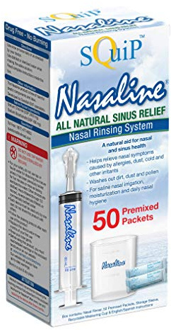 Squip Nasaline Nasal Rinsing Kit with 50 Premixed Saline Packets, One Color