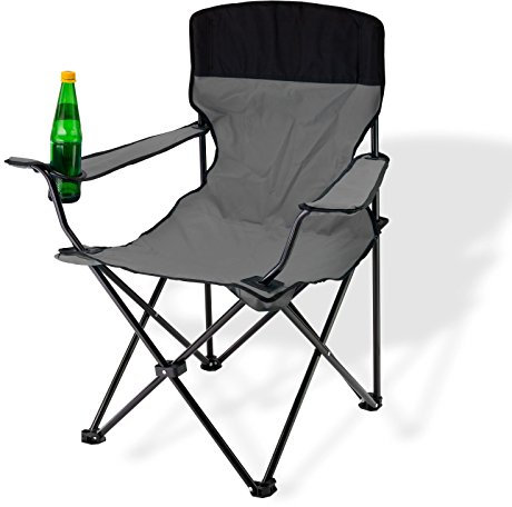 DEMA Campingstuhl Faltstuhl Grau - Anglerstuhl, Klappstuhl, Gartensessel, Outdoorstuhl - faltbar, mit Getränkehalter, inkl. Trage-Tasche - Camping, Angeln, Garten, Freizeit, Outdoor