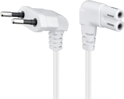 goobay Netzkabel 3m weiß gewinkelt, Stromkabel mit beidseitig 90 Grad Winkelstecker, Eurostecker auf C7 Buchse, ideal für TV, PS5 und PS4-97356