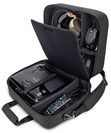 USA Gear Projector Carrying Case, Customizable Scratch Resistant Interior, HDMI Projector Bag Compatible with Epson, Benq and More Bluetooth (15 x 12 x 3 inches) - Black