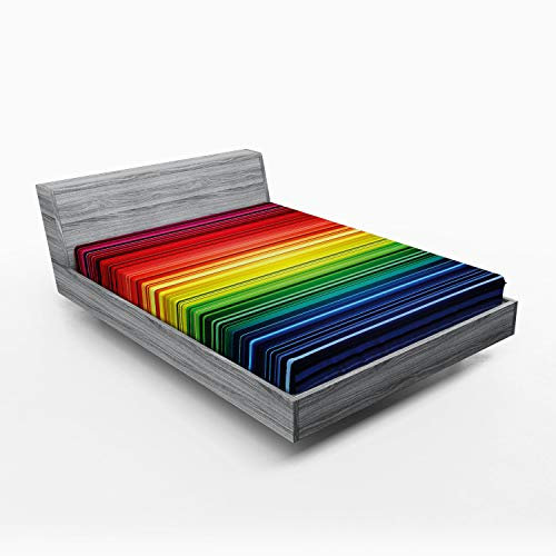 ABAKUHAUS Abstrakt Spannbetttuch, Regenbogen-Streifen Neon, Soft Dekorativer Stoff Bettwäsche Rund-um Elastischer Gummizug, 140 x 200 cm,Rot Blau