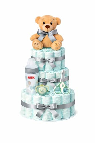 Tarta de pañales NUK gris (Talla 3 (4-9 kg)) by MomentosGourmet Añade tu dedicatoria personalizada. Regalo para bebé muy práctico. Cesta Canastilla recién nacido. Diaper Cake