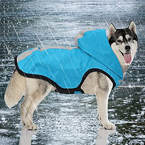 Idepet wasserdichte 2-in-1-Regenjacke für Hunde, Leichter Overall für Hunde mit Kapuze, atmungsaktiver Regenponcho mit Kapuze und reflektierendem Streifen für kleine, mittel große GroßHunde (M, Blau)