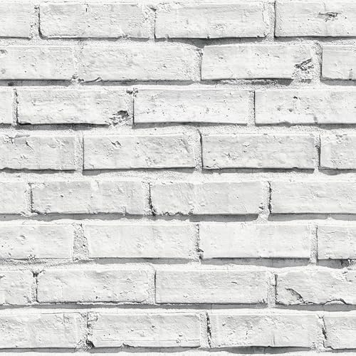 Arthouse Wipe Clean White Brick Wallpaper - Wipe Clean - Bedroom - Classroom - Office - Toilet - White Gloss Finish 10m Long Roll - 920001