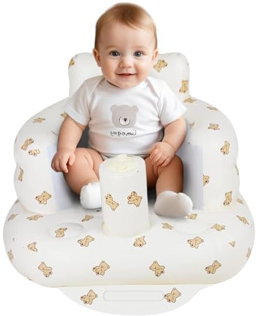 AirSwim Inflatable Baby Chair, Inflatable Baby Seat for Babies 3 Months and Up, Summer Blow Up Chair with Built in Air Pump, Infant Floor Sofa for Learning to Sit, Palying, Camping, Bear