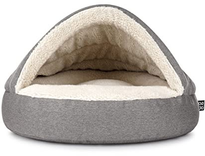 Mypado Shell Mono Hundehöhle mit Strukturstoff - die Kuschel Oase für den Hund Größe M, Füllung Visco-Schaumstoff, Graubeige