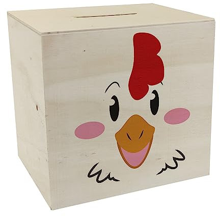 Spardose aus Holz mit niedlichem Hühner-Gesicht - für kleine Kinder eine lustige Geschenkidee für Deine Kinder um Ihr Taschengeld in einem besonderen Sparschwein mit Tiergesicht