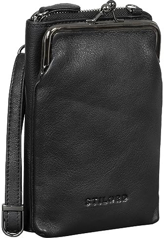 STILORD 'Brea' Echt-Leder Vintage Damen-Geldbörse mit Handytasche zum Umhängen mit Kiss-Lock-Verschluss, NFC und RFID Schutz ideal als Umhängetasche Crossovertasche, Farbe:schwarz