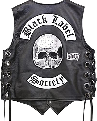 Suiting Style Giacca Biker Rider Vest Black Label Society Toppa ricamata Moto Gilet in pelle per uomo, Pelle, L