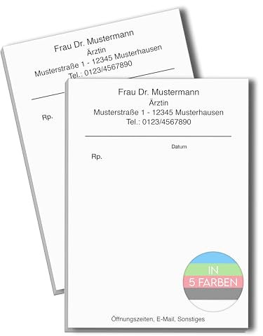 ORGASET Privatrezepte für Ärzte - 100 Blätter - 2 Rezeptblöcke á 50 Blätter - DIN A6 - geleimt - blau, grün, rot, grau, weiß - individuell personalisierbar mit Anschrift