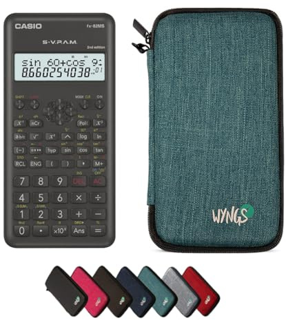 Casio fx-82MS 2nd edition con Custodia Protettiva WYNGS inclusa Turchese - Calcolatrice Scientifica - Pacchetto Base