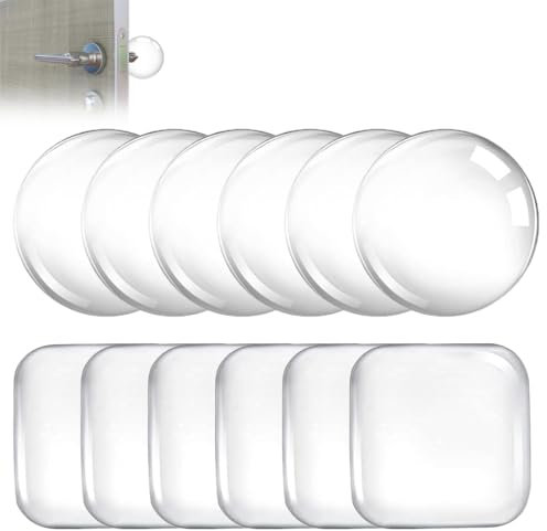 CPJJ 12 Pezzi Fermaporta Maniglia a Muro, Fermaporta Paraurti da Parete, Fermaporta Maniglia Trasparenti Rotondi in Gomma Quadrato e rotondo