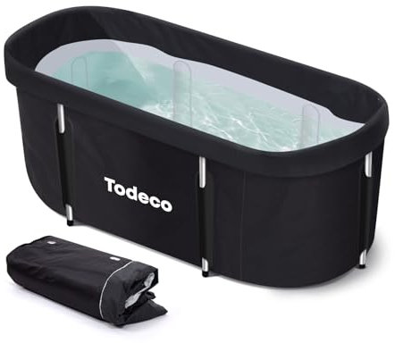 Todeco Baignoire Pliable Adulte, Grand Baignoire Pour SPA Portable Mobile pour Douche, Pliante SPA pour Petite Salle de Bain, Trempage Autoportante, 136x57x57cm (noir)