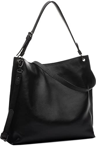 FEYNSINN Hobo Bag echt Leder - Beuteltasche Juna - Schultertasche Damentasche mit Schultergurt - Ledertasche Damen schwarz handgefertigt