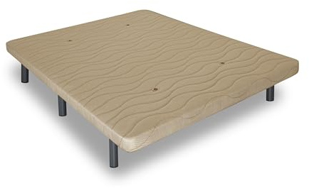 Matnature | Base Tapizada 3D l Estructura Estable Madera | Bastidor Metálico Super Resistente | Transpirable Aireadores Sistema FreshAir | Altura Base + Patas +/- 30 cm (Beige, 90 x 200 cm)