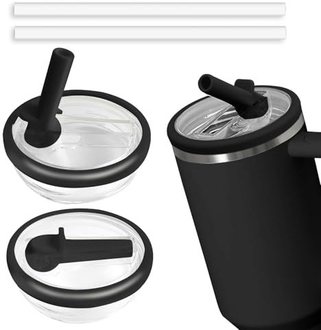 2pcs Leakproof Lid with Straw for Stanley 30oz Replacement,No-Spill Cup Lids for Stanley Quencher,Tumbler Flip Straw Lid for Stanley Accessories (Black, 30oz)