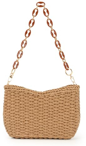HomKuch Bolso de paja de verano para mujeres bolso tejido de moda de verano con cadena y bolso de hombro único
