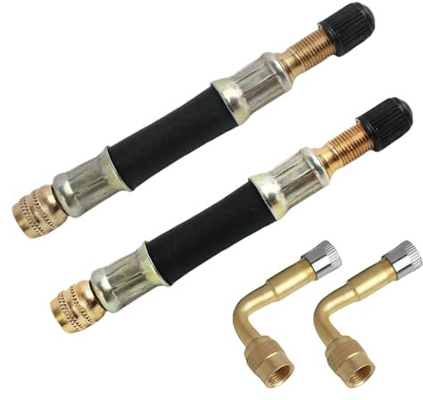 FunWorth 4Pcs Tyre Valve Extension Kit, 90° Degree Tyre Valve Adapte and 100mm Rubber Valve Stem Adapters with Metal Caps, Universal Fit for Bikes, Cars, Trucks, Motorhomes
