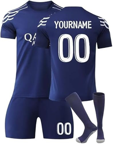 Générique Maillot De Foot Personnalisé Enfant Et Adultes avec Nom Numéro De L'Équipe, Tenue De Sport Garçon Homme Cadeau Vêtements De Football Strips Tee Shirt Personnalisable Short avec Chaussette