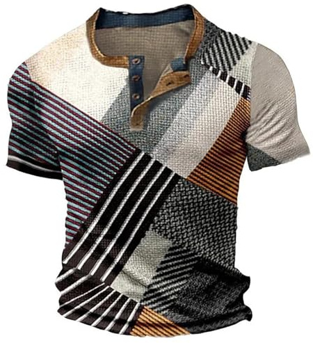 T-Shirts à Manches Courtes Homme Vintage- Tee Shirt Col V Imprimé Numérique Ample Et Décontracté Bloc De Couleurs Haut De Sport Streetwear Top Voyage Blouse Slim Chemise Chic Tunique