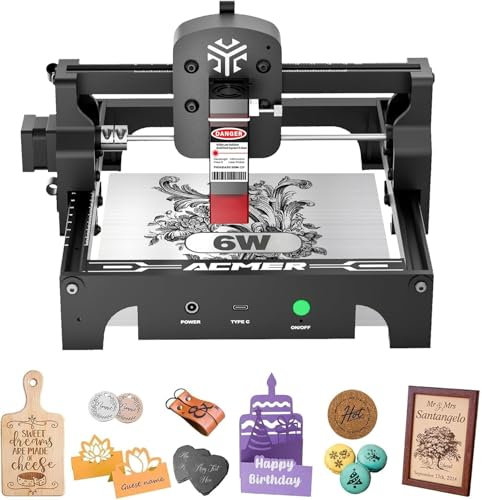 ACMER S1 6W Laser graviermaschine Anfänger, Tragbarer Laserschneider & Gravurgerät für DIY Holz, Metall, Acryl, Leder,130x130mm Gravurbereich, Laserklasse 4,Ideal für Kleinunternehmen