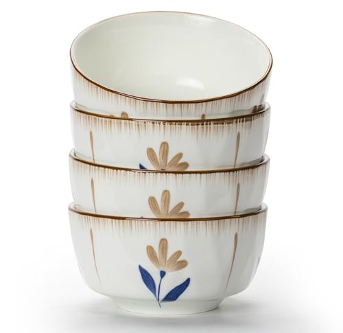 TuYines Juego de 4 cuencos de cereales, cuencos de postre, cuenco de cereales de 700 ml, cuenco de cerámica para cereales, juego de cuencos para ensalada, sopa, fideos, microondas y horno, 15 cm (15