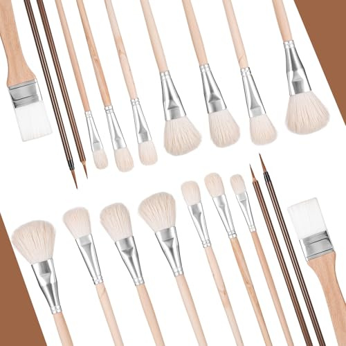 Hpmjz 10 Pcs Pottery Glaze Brushes Glazing Goat Hair Blending Brush Soft Bristle Ceramic Brushes Set Blending Mop Underglaze Brush Acrylic Watercolor Art Paintbrush for Oil Pottery Painting Artists