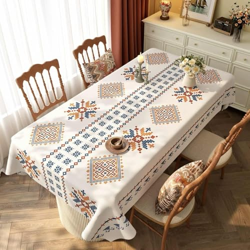 Fansu Mantel Hule Mesa Rectangular Exterior, Estilo Étnico Manteles Impermeables Antimanchas Plastico PVC Mantel Mesa Jardin para Fiesta Picnic Cocina Comedor (Estilo Étnico A,140x200cm)