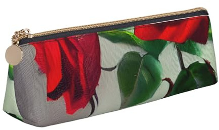 KLJnmbb Red Rose Picture Print Elegant Pencil Case Large Capacity Triangle Pouch with Zipper for Writing Tools