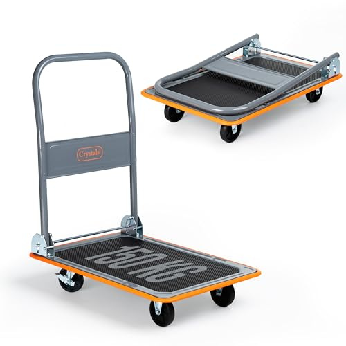 Crystals Heavy Duty Folding Platform Trolley–150kg Load Capacity Hand Truck Sack Barrow with Smooth Rolling Wheels, Foldable Space-Saving Design for Warehouse, Office, Workshop & Home Transport Use