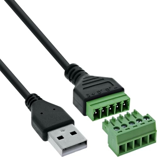Inline USB-A 92504G - Cavo adattatore maschio a blocco terminale a 5 poli, cavo di collegamento per alimentazione e linee dati, codificato a colori, 1 m, fai da te e riparazione