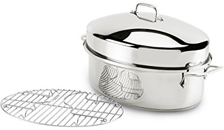 All-Clad E7879664 Stainless Steel Dishwasher Safe Oven Safe Covered Oval Roaster Cookware, 15-Inch, Silver