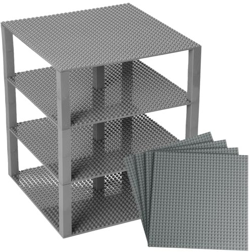 Strictly Briks Premium Gray Stackable Base Plates Age 3+ - 4 Pack 10 x 10 Baseplate Bundle with 30 Gray New and Improved 2 X 2 Stackers - Compatible with All Major Brands - Tower Construction
