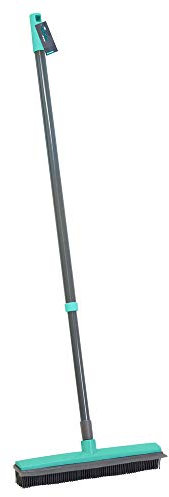 JVL Indoor Extendable Rubber Bristle Brush Broom with Squeegee, Turquoise/Grey