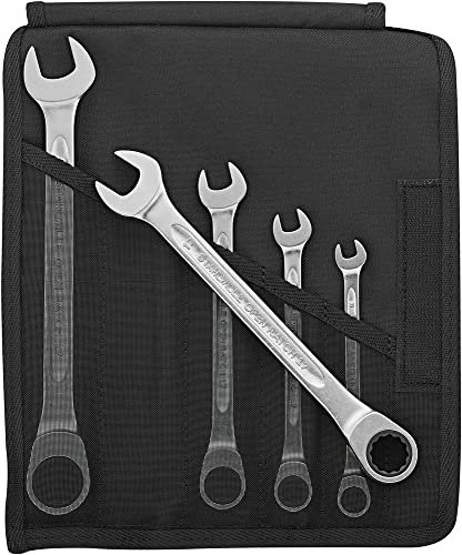 STAHLWILLE 17F/5 | Ratschen-Ringmaulschlüssel Set 5-tlg. | flache Ringseite | extrem belastbar | schraubenschonend | in robuster Rolltasche