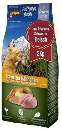 DeliBest Adult Sensitive Complete Cat Hähnchen I Halbfeuchtes Futter für Katzen Adult I aus 100% Schweizer Hähnchenfleisch I getreidefrei & ohne andere Zusätze I Katzenfutter kaltgepresst I 4x600g