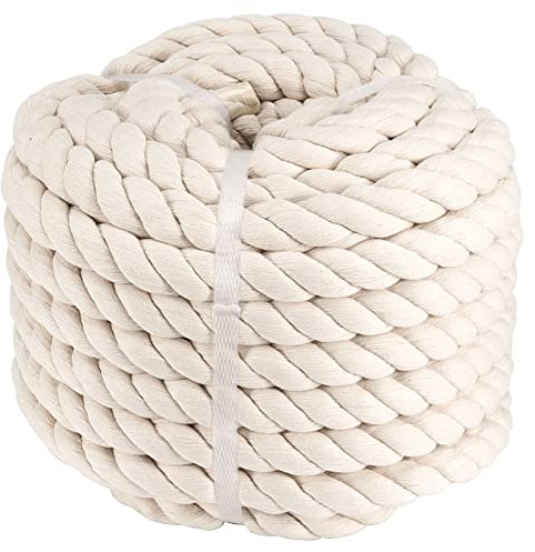 MUKLEI 1 Inch x 50 Feet Natural Twisted Cotton Rope, Natural Thick Soft Rope, Cotton Craft Rope for Sports Tug of War, Outdoor Sports, Wedding, Home Decoration, Beige