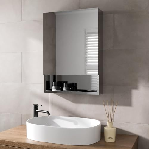 Artis® 500 x 700mm Bathroom Mirror Cabinet Storage Wall Mounted Cupboard Ready Assembled Unit Single Mirrored Door With Shelf, Stainless Steel