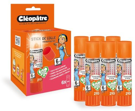 Cléopâtre - BA21ADX6 Boîte de 6 bâtons de colle TRANSPARENTECléostick Adhésive en 21 g