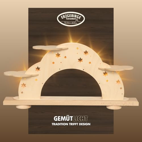 weigla - Lichterbogen original Erzgebirge I Sternenhimmel I Schwibbogen zum Bestücken I Leerbogen Weihnachten I 5 Lampenkerzen + 1 Ersatzlampe I 5 x 46 V, 3 W, E10 I Weihnachtsdeko innen