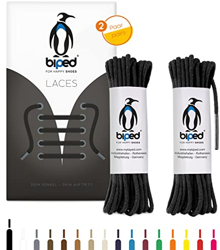 biped LACES 2 pares de cordones redondos de algodón de ø 2 mm de grosor - cordones resistentes al desgarro para zapatos de cuero y calzado informal - fabricados en la UE z2900(negro, 90 cm)