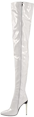 CRETUAO Cuissardes pour Femmes, Dames Talon Aiguille Cuir Chaussures à Talons Cuissardes sur Les Bottes au Genou pour Femmes,Blanc,42 EU